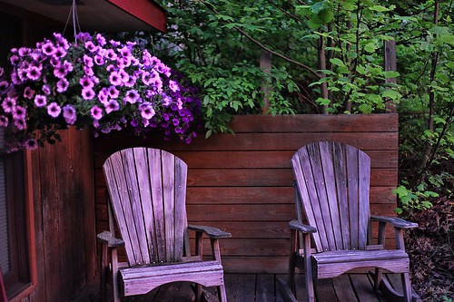 chairs country peaceful front porch rocking petunias