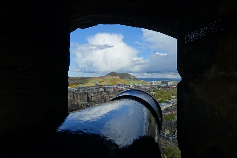 Arthur's Seat, through a cannon-port at Edinburgh Castle