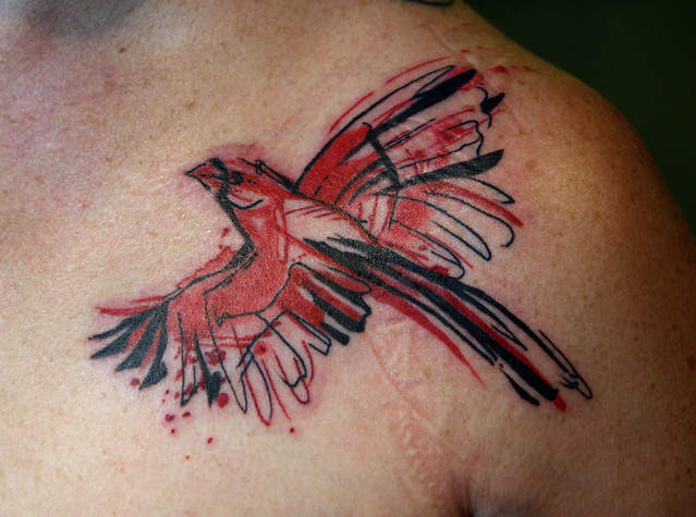 sketchy watercolor bird tattoo