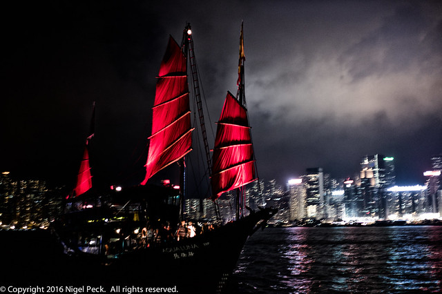 Junk Tour of Hong Kong's Victoria Harbour at night