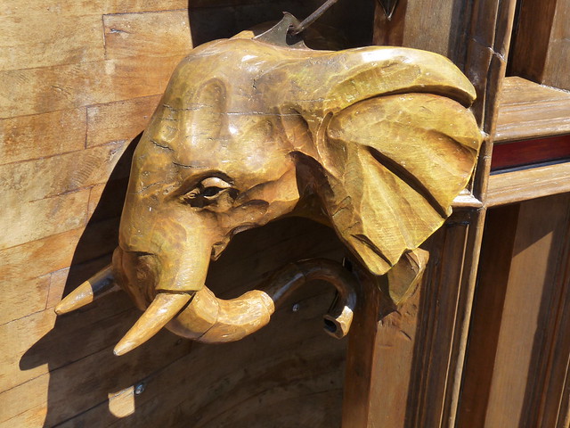 carved wooden elephant on Le Grand Eléphant