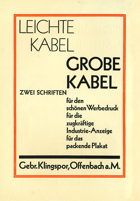 Gebr. Klingspor: »Leichte Kabel Grobe Kabel…« Ad, 1928