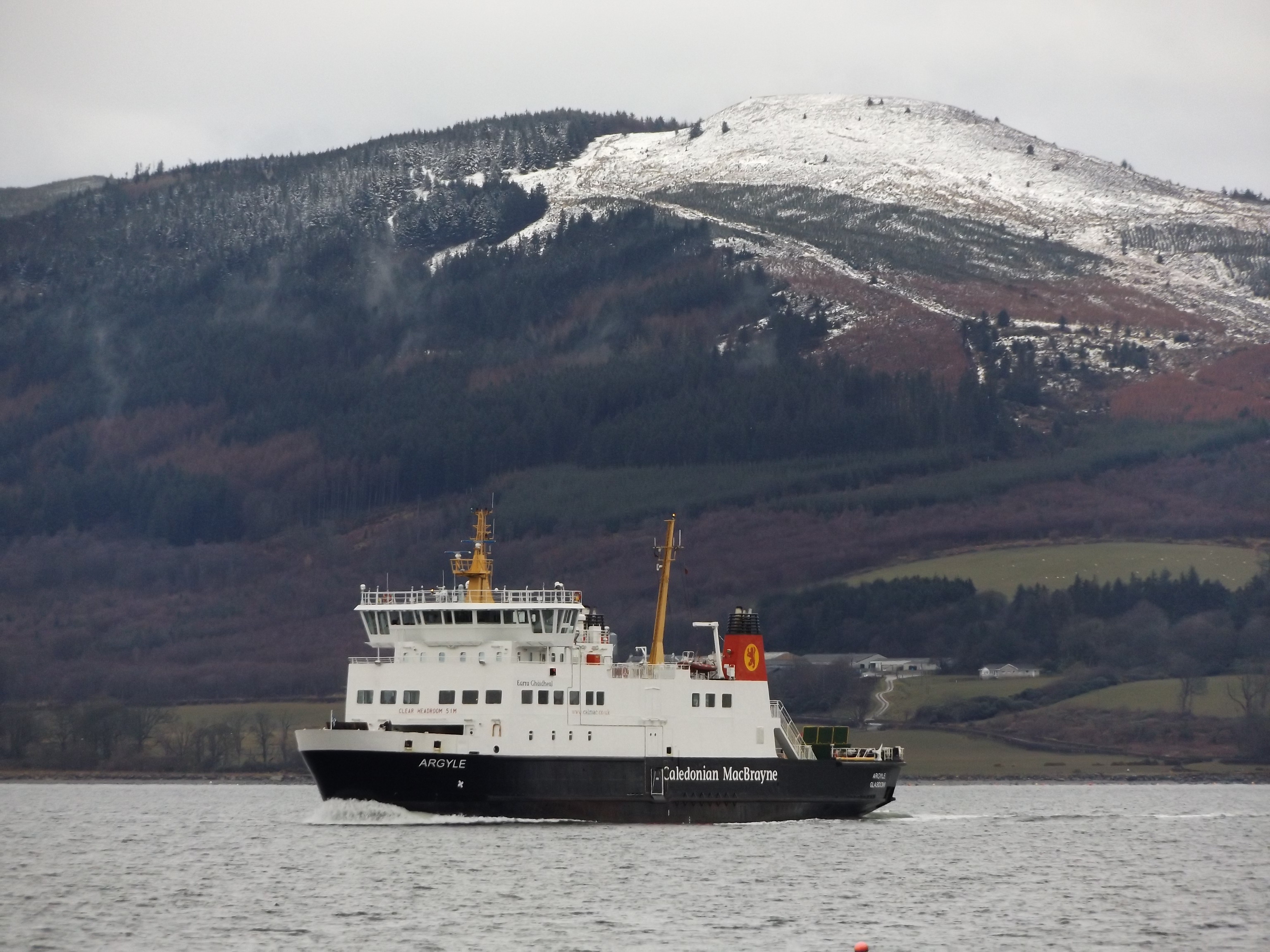 Calmac Ferry approaching Rothesay, Bute, Scotland, 4 April 2018