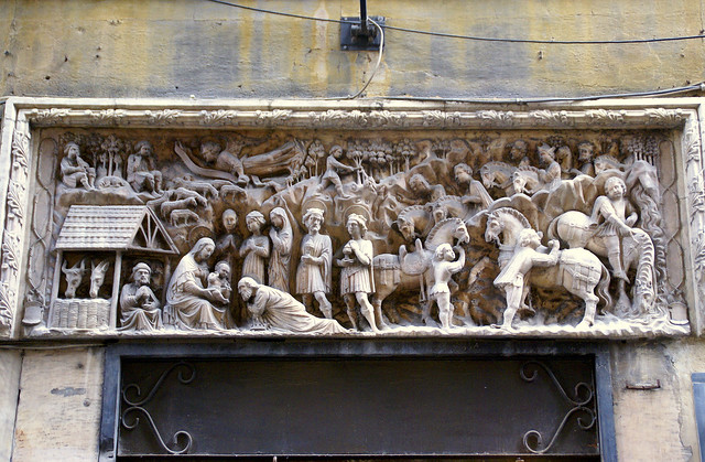 Genova, Via degli Orefici, Anbetung der hl. drei Könige (architrave, Adoration of the Magi)