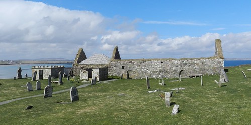 eaglais na h aoidhe st columba ancient historic site graves stones weather blue sky aiginish ruin allanmaciver lewis eilean gaelic western isles