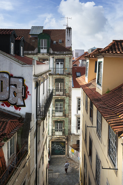 Street of Alfama District Lisbon Portugal