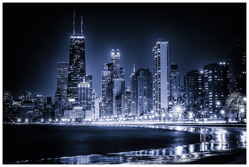 chicago blue buildings city cityscape glow lakeshore lights night skyscraper timelapse