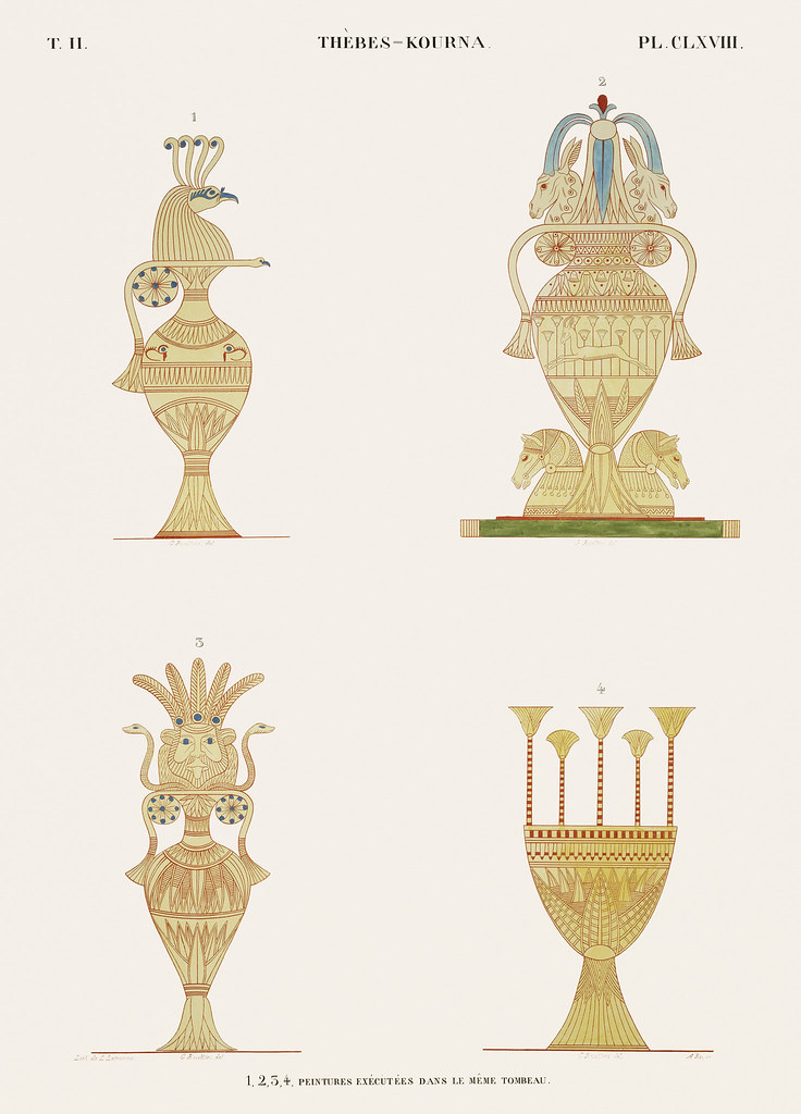 Paintings executed in the same tomb from Monuments de l'&Eacute;gypte et de la Nubie (1835-1845) by Jean Fran&ccedil;ois Champollion (1790-1832). Digitally enhanced by rawpixel.