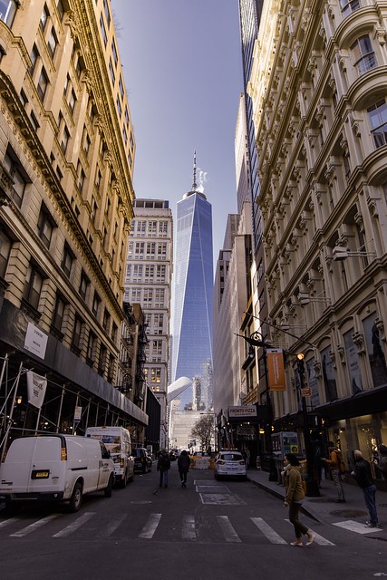 Fulton St view on One World Trade Center