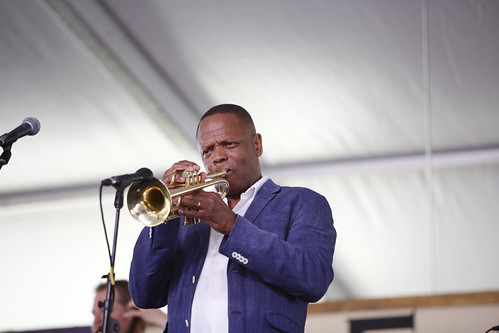 Leroy Jones & New Orleans' Finest Economy Hall Tent on Day 7 of Jazz Fest - May 6, 2018. Photo by Michele Goldfarb.