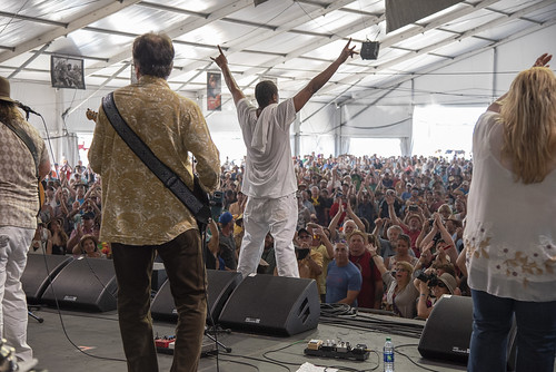 Glenn David Andrews featuring Dave Specter  on Day 7 of Jazz Fest - May 6, 2018. Photo by Marc PoKempner.