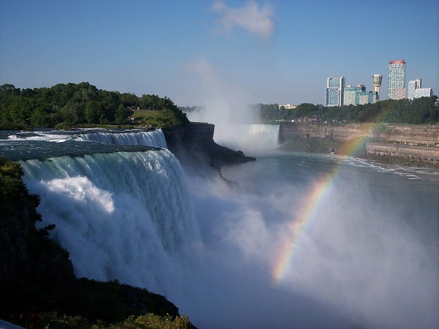 Rainbow over Niagara Falls from New York side.