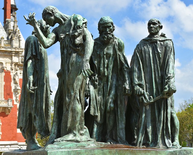 A detail from Auguste Rodin's sculpture 'The Burghers of Calais' outside Calais Town Hall