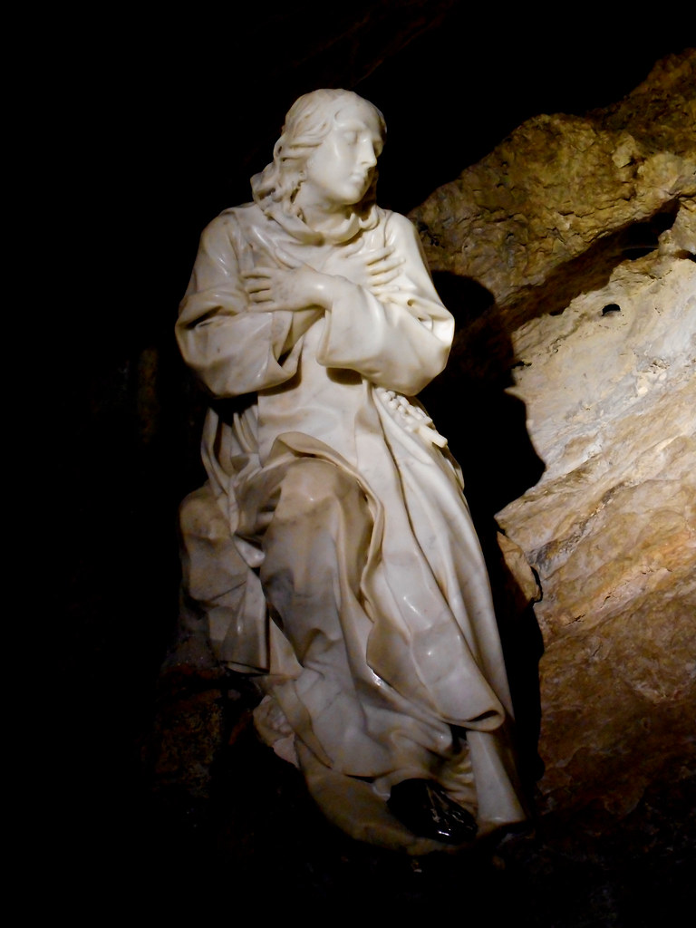 Statue of Saint Benedict (1657) by Antonio Raggi (Vico Morcote 1624-Rome 1686) with silver foot, in the cave where is lived between 497 and 500 - Monastery of 