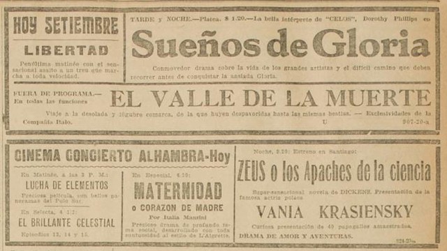 cartelera cinematografica destaca al CINE SETIEMBRE se encontraba en la Alameda de Las Delicias con calle Lira   1917