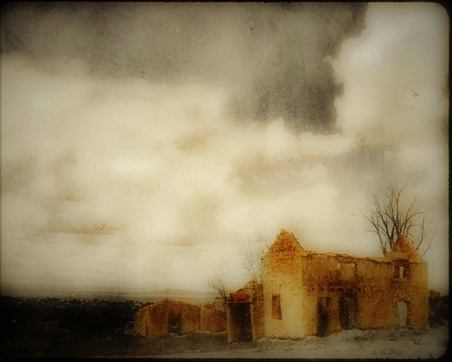 ruins adobe taos newmexico pictorialism impressionistic clouds house remote painterly texture farm landscape