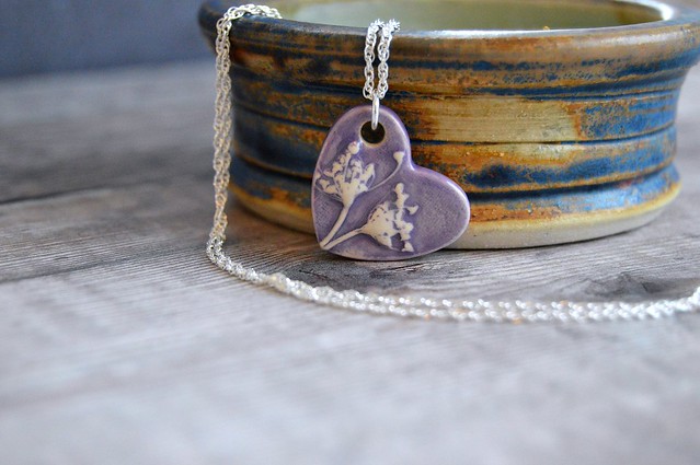 botanical heart necklace in lavender