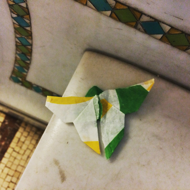 Origami butterfly from Subway sandwich wrapper