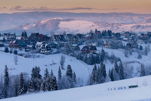 bukowinatatrzanska poland malopolskie podhale winter polska village house hill tatras mountains evening snow