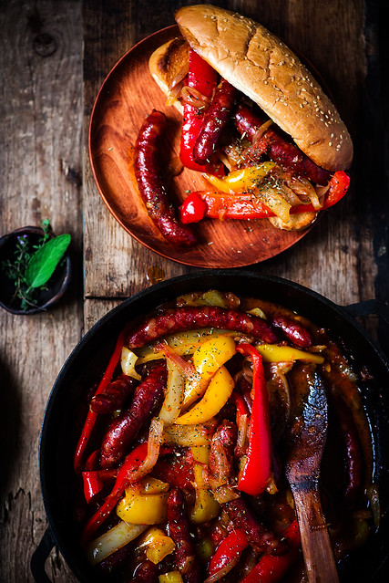 Sausage, Peppers, and Onion  in iron pan
