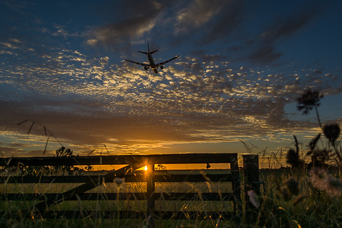 boeing aeroplane jet sunset sun golden gate fence landscape transport