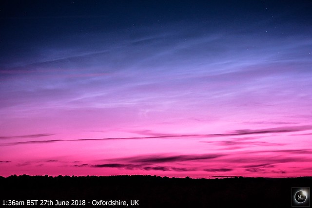 Noctilucent Clouds from Oxfordshire, pre-dawn 27th June 2018