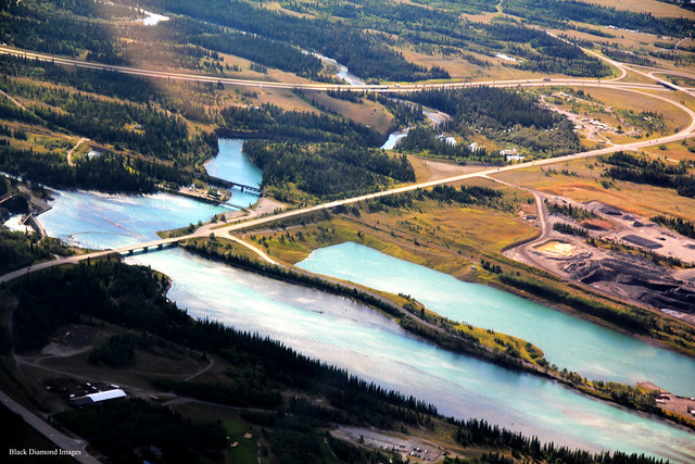 Seebe Dam & Bow River, Kanaskis from Kanaskis Heli Tours Helicopter Flight from Stoney Nagoda Resort, Seebe, Alberta, Canada
