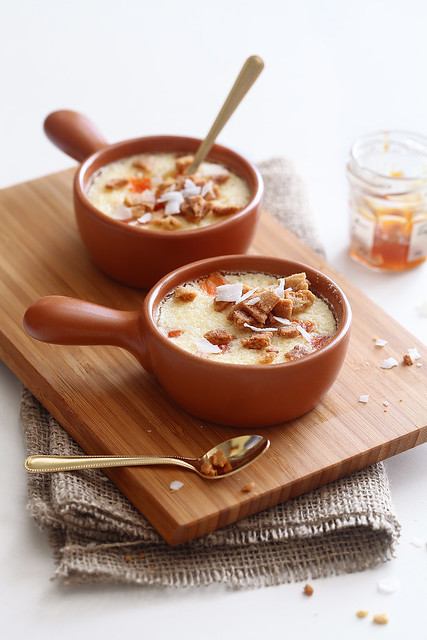 Baked Coconut Cream with Apricots and Crumble