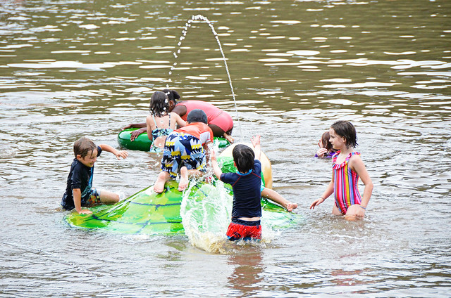Swimming beach in-water playground provides hours of fun for the little ones at Twin Lakes State Park, Va