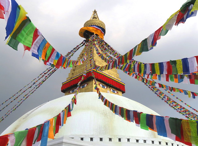 Tibetan Stupa with Praying Flags
