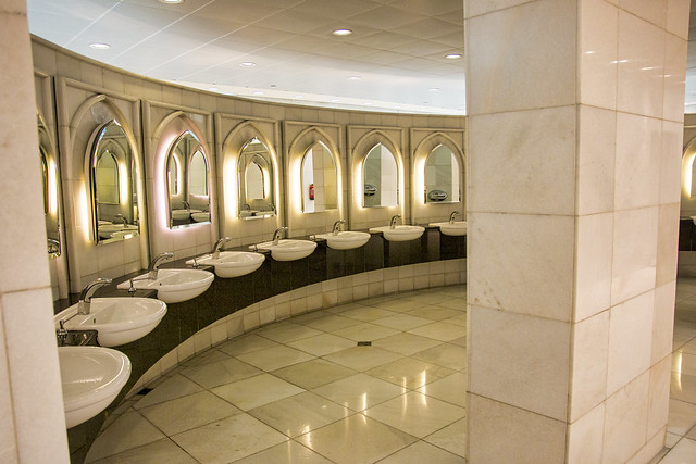 A lavishly appointed washroom at the Sheikh Zayed Mosque, Abu Dhabi