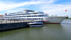 A big cruise ship near the Volga River Port in the city of Bolgar, Tatarstan.