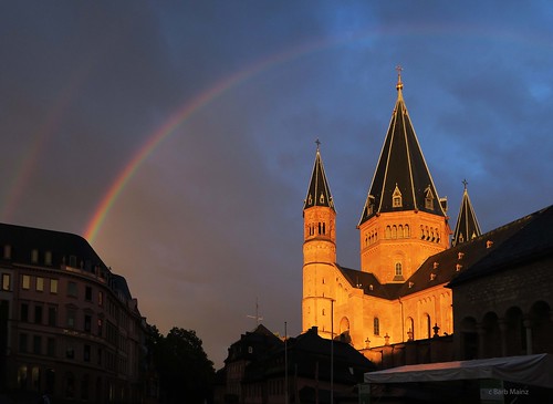 shower sun rainbow mainz cathedral dom mainzerdom sunset evening abend regenbogen