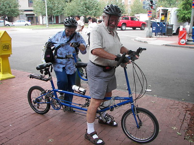 Seniors on a tandem, folding bike, Capitol Hill