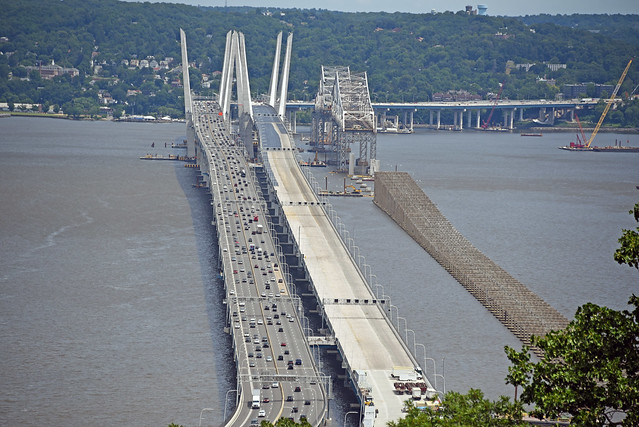 Both Lanes Of The Western Span Of The Mario M Cuomo Bridge Are In Use. The Eastern Span Is Expected To Be Completed Late In 2018. The Old Tappan Zee Bridge Is Being Dismantled By The Left Coast Lifter - 072118
