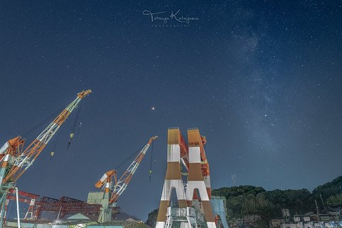 night nightscape nightview shipyard star milkyway sky landscape nagasaki japan
