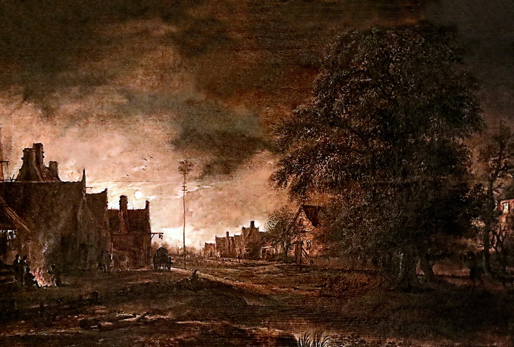 IMG_4004T Aert van der Neer. 1603-1673. Amsterdam.  Vue d'un village au clair de lune. View of a village in the moonlight. Avignon. Musée Calvet.