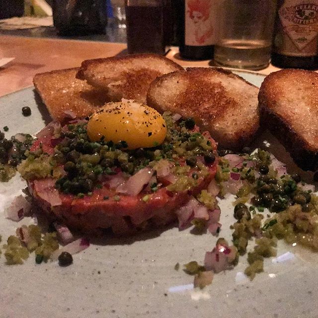 #kvpinmybelly Beef tartare at â€ª@craftncommerce â€¬in #SanDiego Little Italy. The perfect bite with meat, egg and bread. This is a classy spot for drinks, dinner and conversation. NOM #latergram #meatlover
