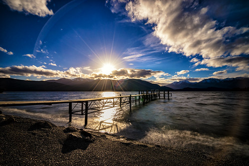 sunset pier teanau nz new zealand outdoor landscape nature travelling travelgram holiday travel bbctravel natgeotravel lonely planet sony a7m2 lake sky clouds sun