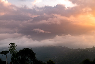 Sunrise over the cloud covered himalayan peaks, Pelling, Sikkim