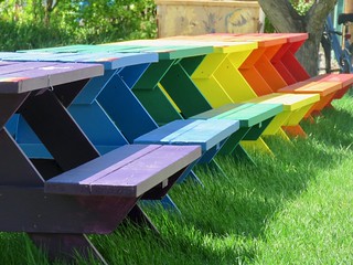 A rainbow of benches, Lacombe AB | by benlarhome
