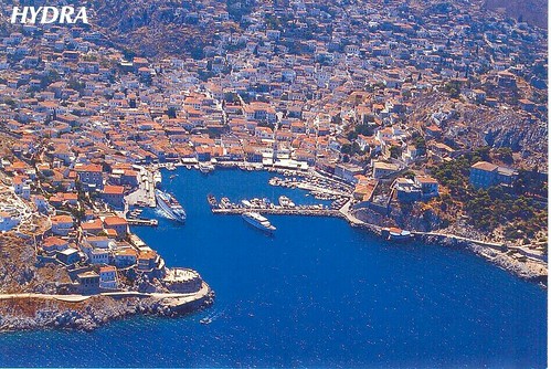 geotagged island harbor europe postcard aerialview 2006 greece scanned idhra