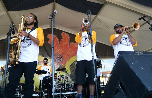 Young Pinstripe Brass Band on Day 7 of Jazz Fest - May 6, 2018. Photo by Leon Morris.