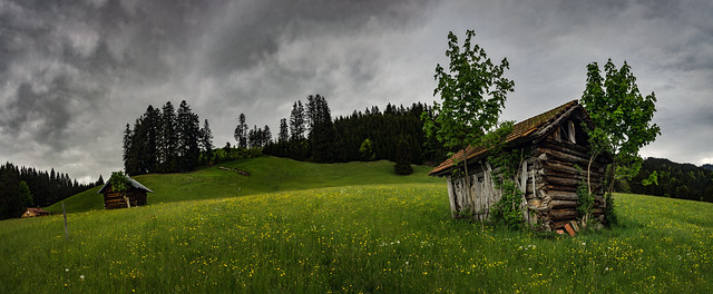 Allgäu Panorama with some huts 1a 3p