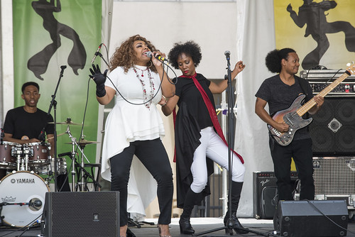 Naydja Co Joe & the Lagniappe Section during Jazz Fest day 5 on May 4, 2018. Photo by Ryan Hodgson-Rigsbee RHRphoto.com