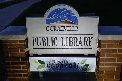 coralvilleiowa coralvillepubliclibrary library dusk sign 2018 sonyrx100v