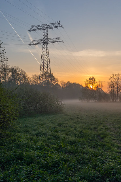 Strommast im Morgenlicht
