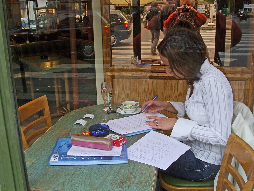 Studying in café, Paris 2006