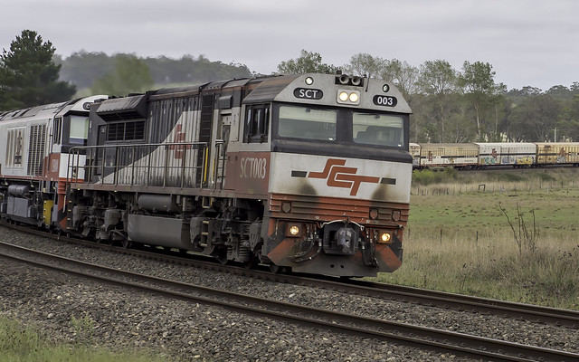 Loco SCT003, with CSR008, of SCT Logistics seen here at Werai NSW