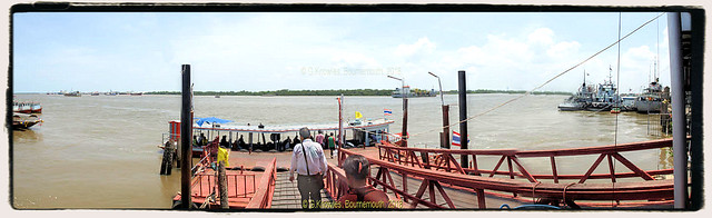 Samut Prakan Pier and the Ferry in June 2010, overlooking the Chao Phraya River, Samut Prakan, Samut Prakan Province, Thailand.